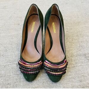Missoni Ruffle Toe Suede Heels